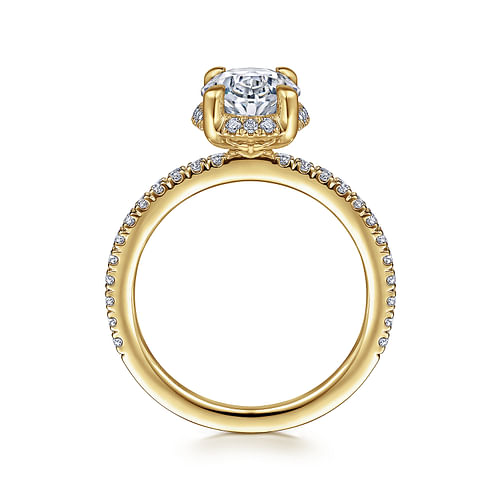 14K Yellow Gold Hidden Halo Oval Diamond Engagement Ring