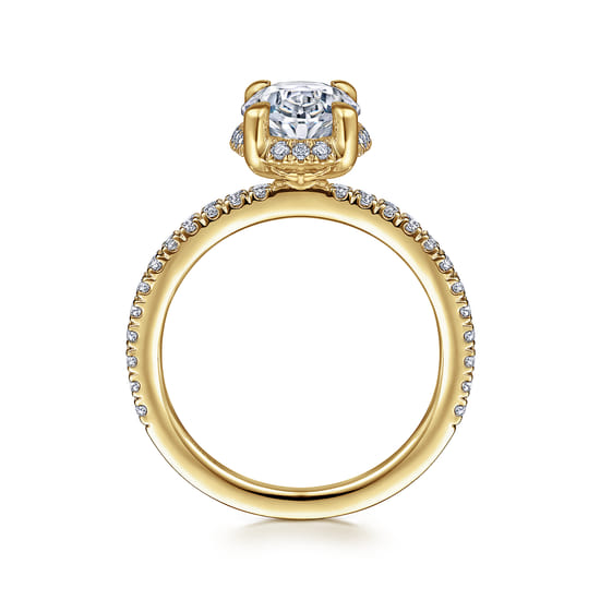 14K Yellow Gold Hidden Halo Oval Diamond Engagement Ring angle 2