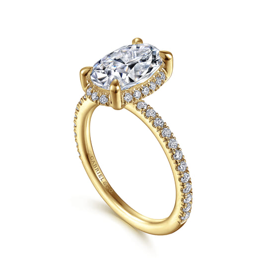 14K Yellow Gold Hidden Halo Oval Diamond Engagement Ring angle 3