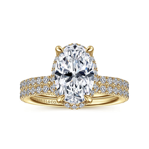 14K Yellow Gold Hidden Halo Oval Diamond Engagement Ring