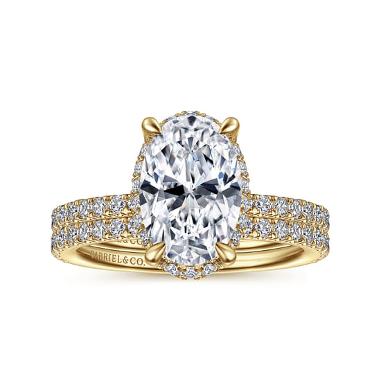 14K Yellow Gold Hidden Halo Oval Diamond Engagement Ring angle 4
