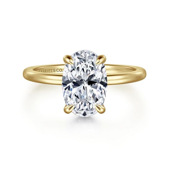 Gabriel - 14K Yellow Gold Hidden Halo Oval Diamond Engagement Ring