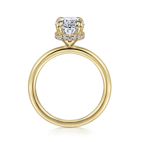 14K Yellow Gold Hidden Halo Oval Diamond Engagement Ring
