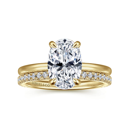14K Yellow Gold Hidden Halo Oval Diamond Engagement Ring