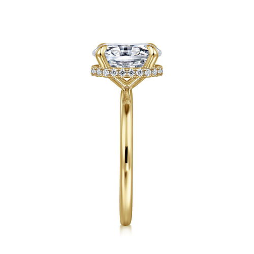 14K Yellow Gold Hidden Halo Oval Diamond Engagement Ring