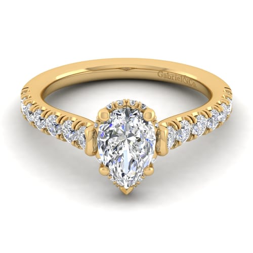 14K Yellow Gold Hidden Halo Pear Shape Diamond Engagement Ring