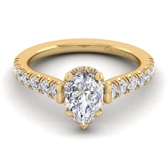 Gabriel - 14K Yellow Gold Hidden Halo Pear Shape Diamond Engagement Ring
