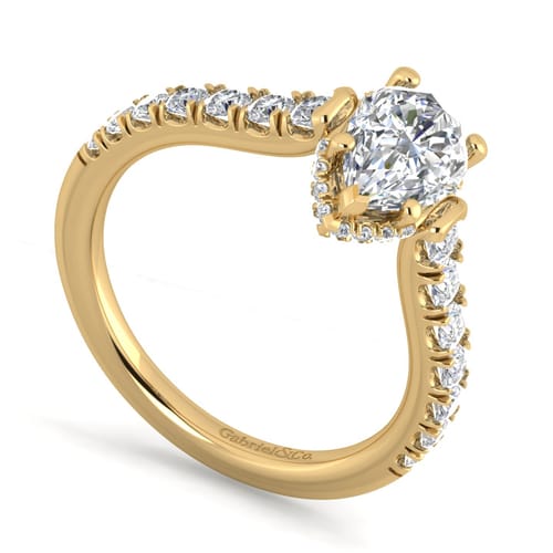 14K Yellow Gold Hidden Halo Pear Shape Diamond Engagement Ring