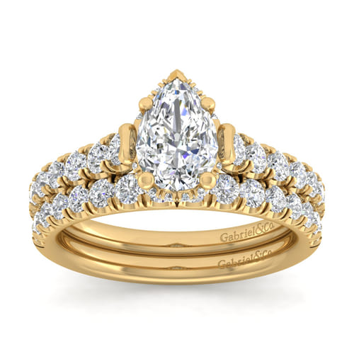 14K Yellow Gold Hidden Halo Pear Shape Diamond Engagement Ring