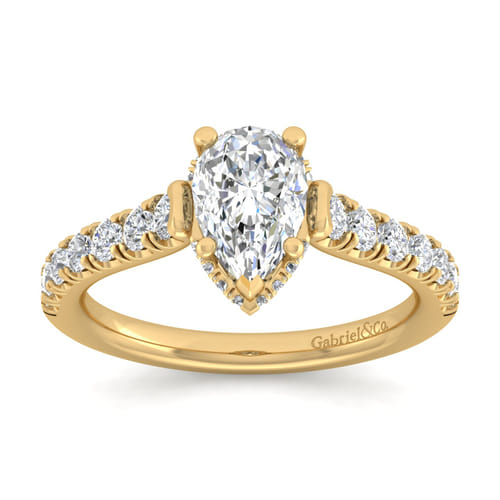 14K Yellow Gold Hidden Halo Pear Shape Diamond Engagement Ring