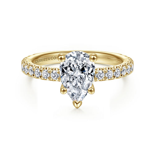 14K Yellow Gold Hidden Halo Pear Shape Diamond Engagement Ring