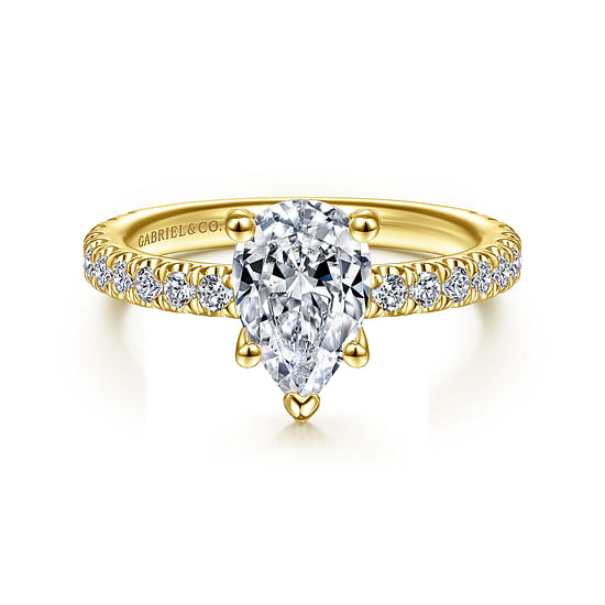 Gabriel - 14K Yellow Gold Hidden Halo Pear Shape Diamond Engagement Ring