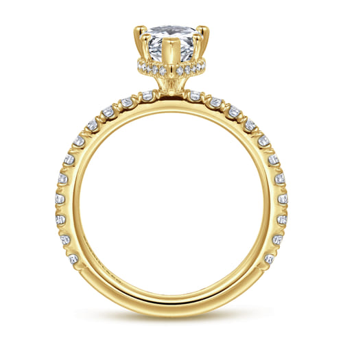 14K Yellow Gold Hidden Halo Pear Shape Diamond Engagement Ring