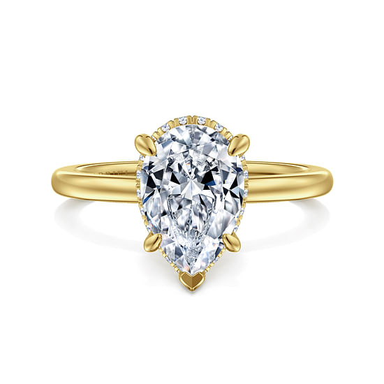 Gabriel - 14K Yellow Gold Hidden Halo Pear Shape Diamond Engagement Ring