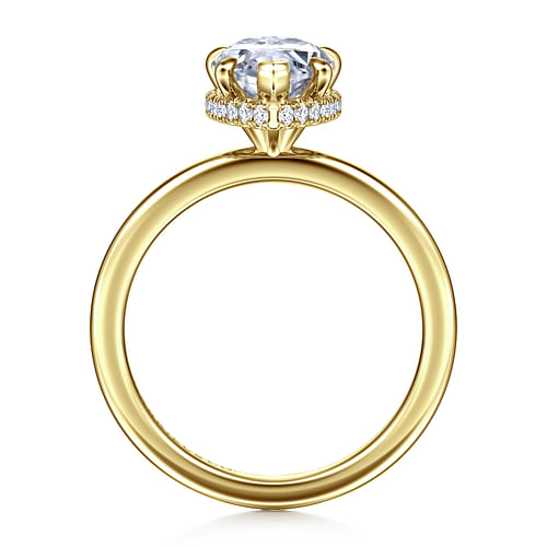14K Yellow Gold Hidden Halo Pear Shape Diamond Engagement Ring