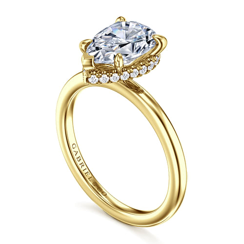 14K Yellow Gold Hidden Halo Pear Shape Diamond Engagement Ring
