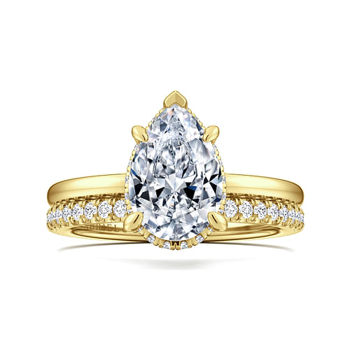 14K Yellow Gold Hidden Halo Pear Shape Diamond Engagement Ring