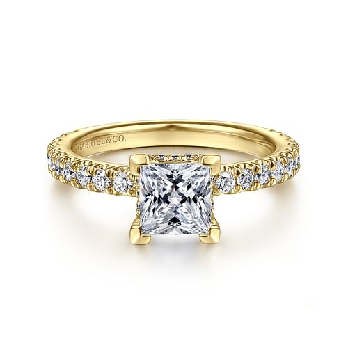 14K Yellow Gold Hidden Halo Princess Cut Diamond Engagement Ring