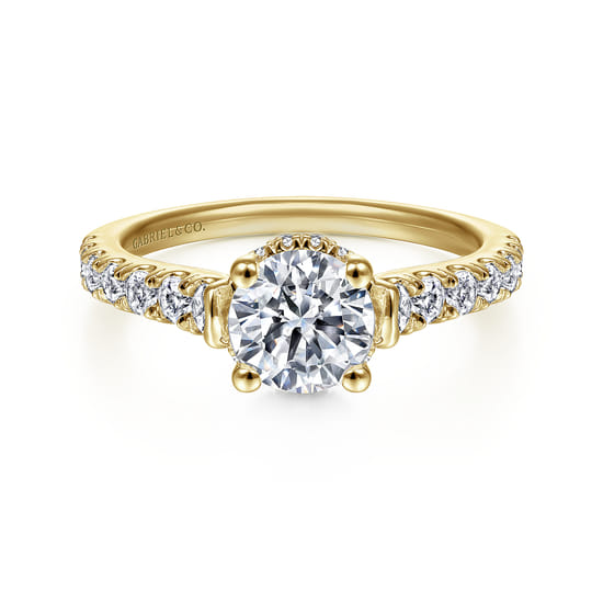 Gabriel - 14K Yellow Gold Hidden Halo Round Diamond Engagement Ring