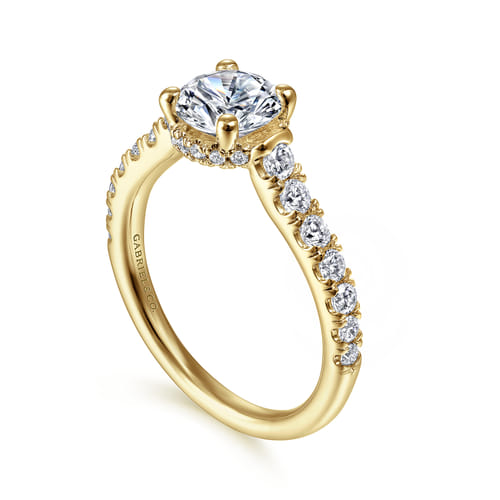 14K Yellow Gold Hidden Halo Round Diamond Engagement Ring 14K Yellow Gold Hidden Halo Round Diamond Engagement Ring