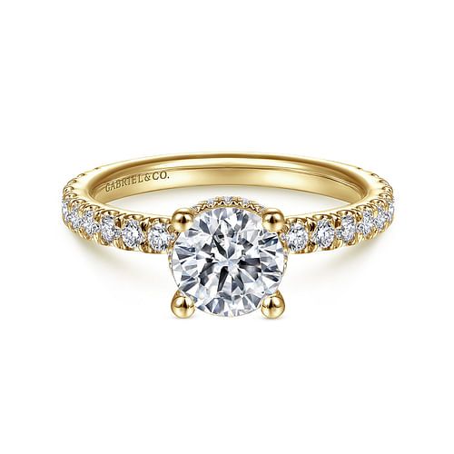 14K Yellow Gold Hidden Halo Round Diamond Engagement Ring