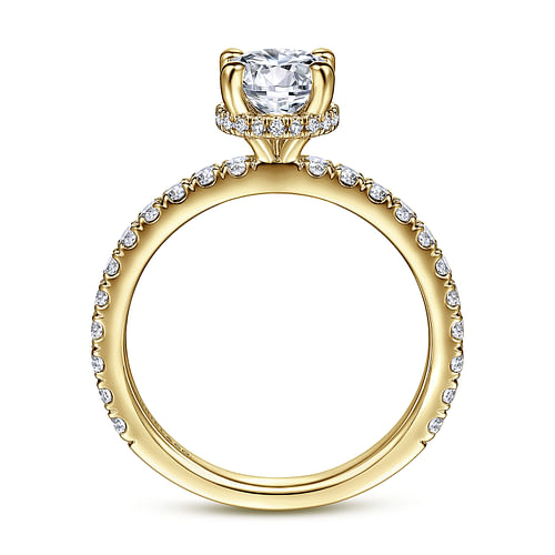 14K Yellow Gold Hidden Halo Round Diamond Engagement Ring