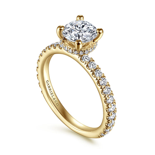 14K Yellow Gold Hidden Halo Round Diamond Engagement Ring