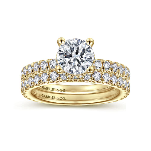 14K Yellow Gold Hidden Halo Round Diamond Engagement Ring