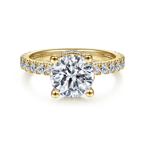 14K Yellow Gold Hidden Halo Round Diamond Engagement Ring