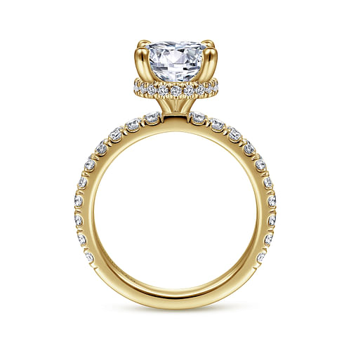 14K Yellow Gold Hidden Halo Round Diamond Engagement Ring