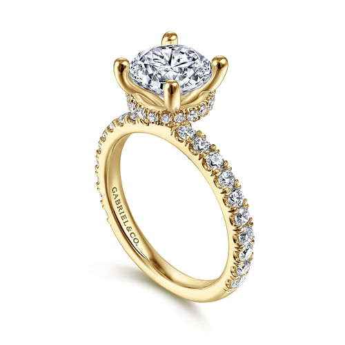 14K Yellow Gold Hidden Halo Round Diamond Engagement Ring