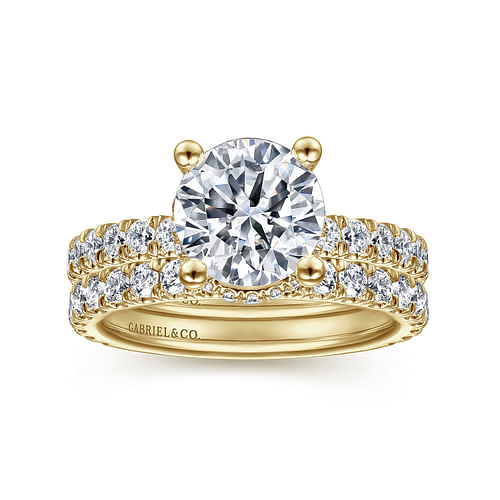 14K Yellow Gold Hidden Halo Round Diamond Engagement Ring