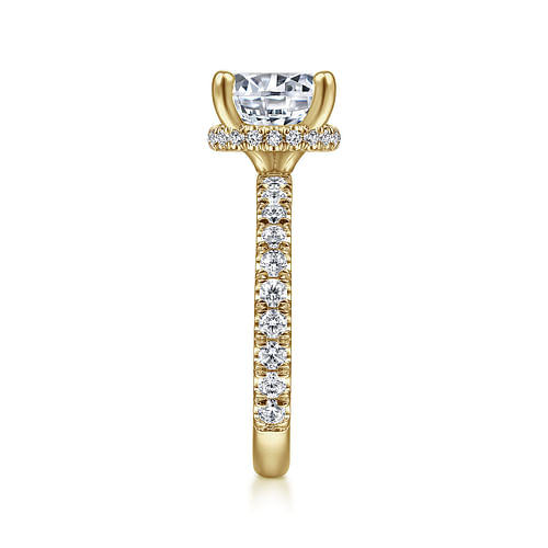 14K Yellow Gold Hidden Halo Round Diamond Engagement Ring