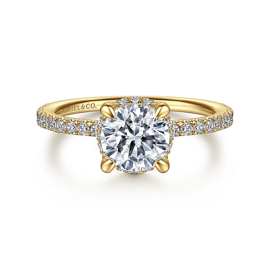 Gabriel - 14K Yellow Gold Hidden Halo Round Diamond Engagement Ring