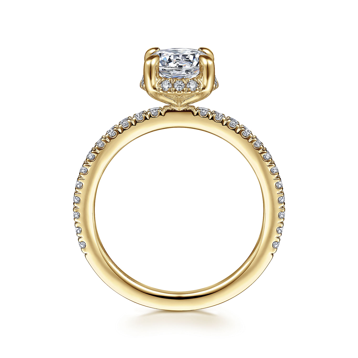 14K Yellow Gold Hidden Halo Round Diamond Engagement Ring