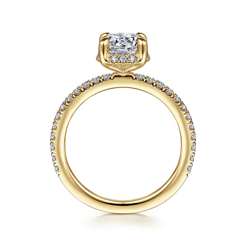 14K Yellow Gold Hidden Halo Round Diamond Engagement Ring