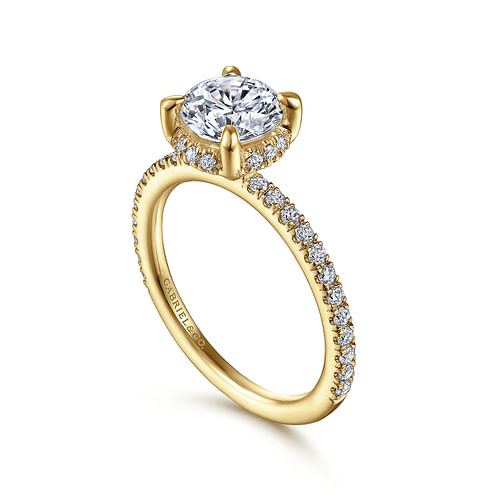 14K Yellow Gold Hidden Halo Round Diamond Engagement Ring