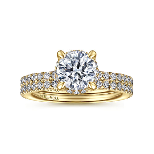 14K Yellow Gold Hidden Halo Round Diamond Engagement Ring