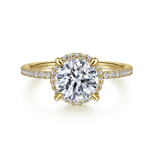 14K Yellow Gold Hidden Halo Round Diamond Engagement Ring