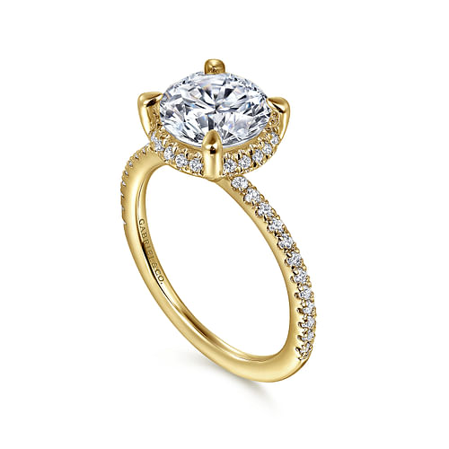 14K Yellow Gold Hidden Halo Round Diamond Engagement Ring