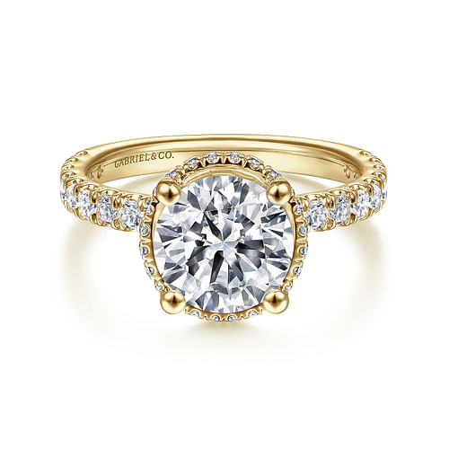 14K Yellow Gold Hidden Halo Round Diamond Engagement Ring