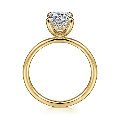14K Yellow Gold Hidden Halo Round Diamond Engagement Ring