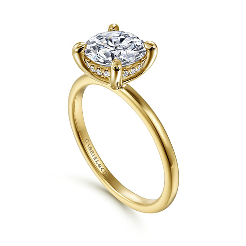 14K Yellow Gold Hidden Halo Round Diamond Engagement Ring