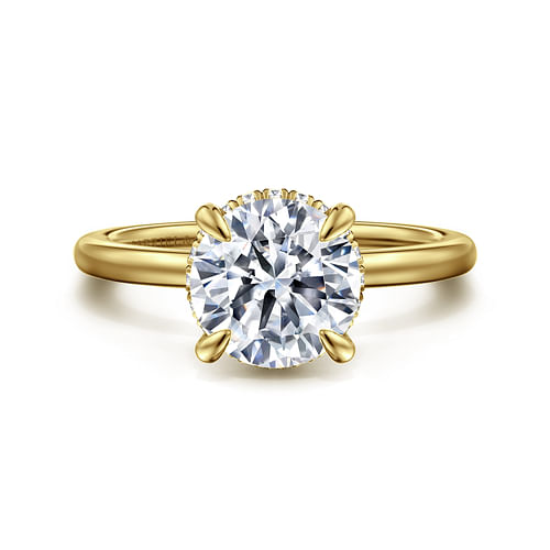 14K Yellow Gold Hidden Halo Round Diamond Engagement Ring