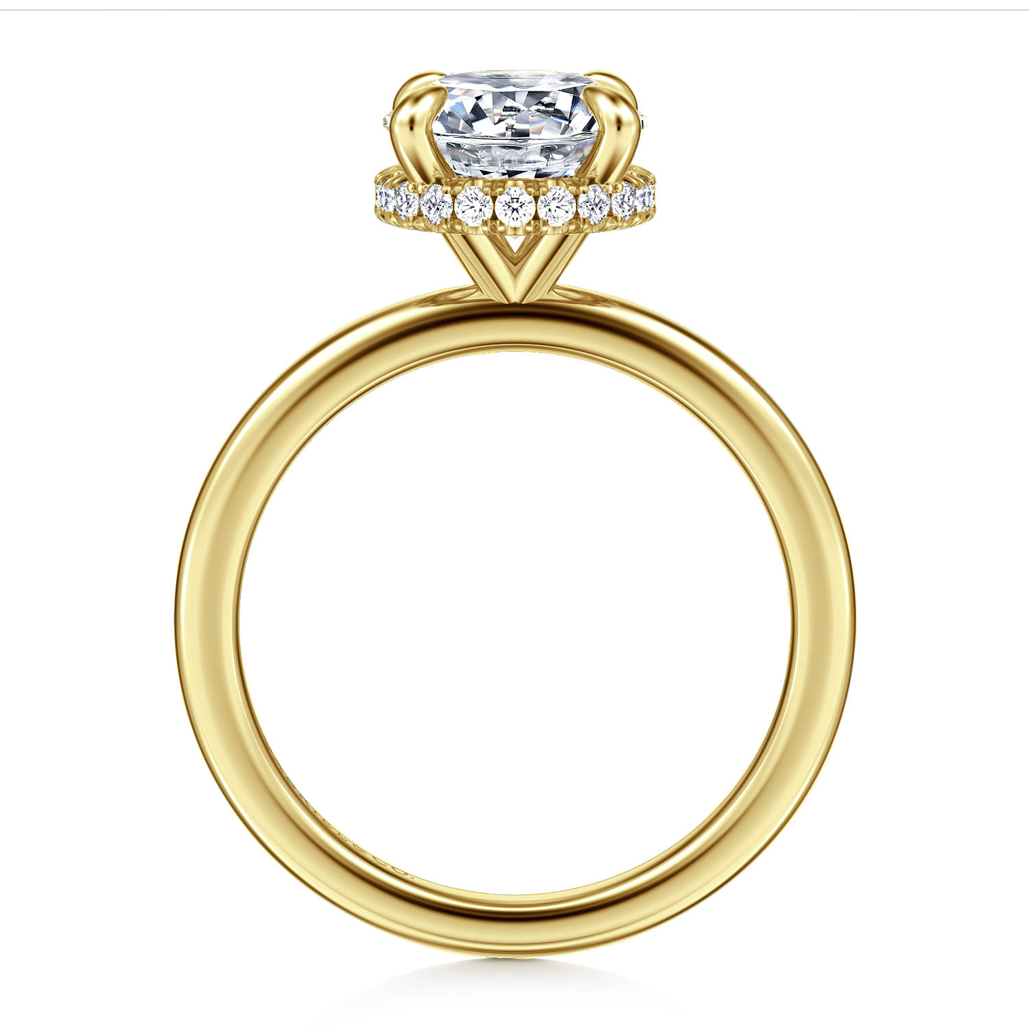 14K Yellow Gold Hidden Halo Round Diamond Engagement Ring