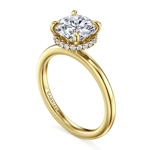 14K Yellow Gold Hidden Halo Round Diamond Engagement Ring