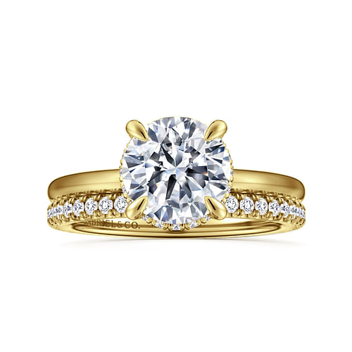 14K Yellow Gold Hidden Halo Round Diamond Engagement Ring