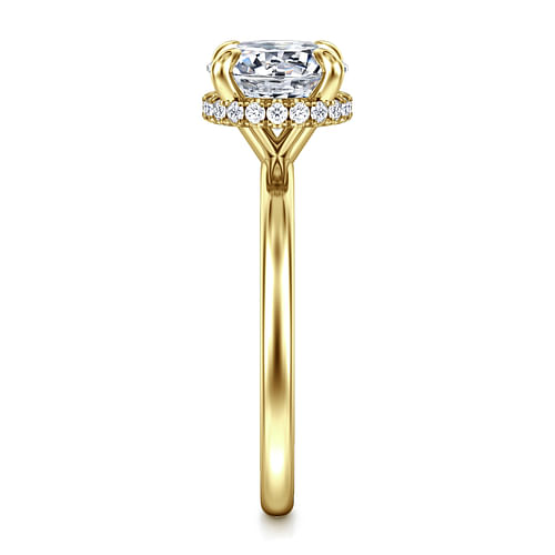 14K Yellow Gold Hidden Halo Round Diamond Engagement Ring
