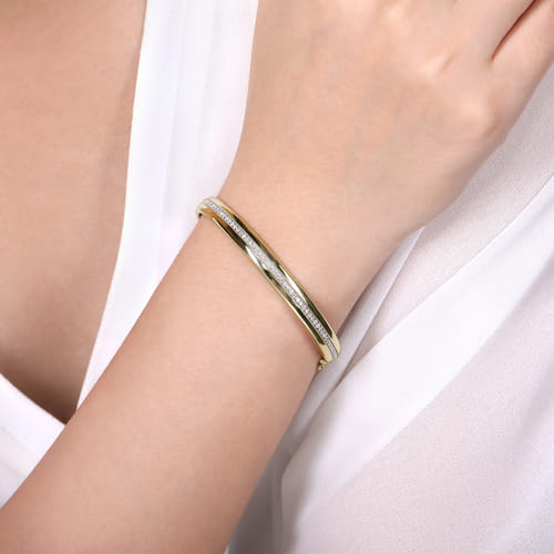 14K Yellow Gold High Polished Bangle with Diamond Inner Channel