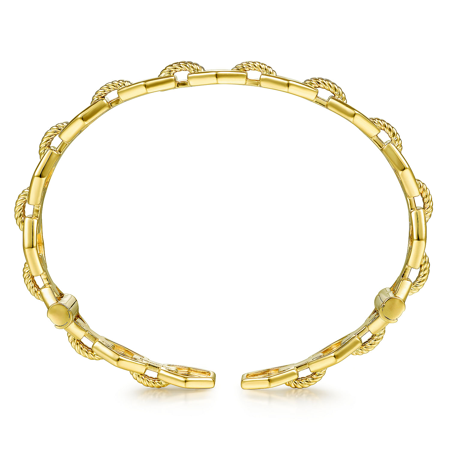 14K Yellow Gold High Polished Chain Link Cuff Bracelet with Twisted Rope Connectors